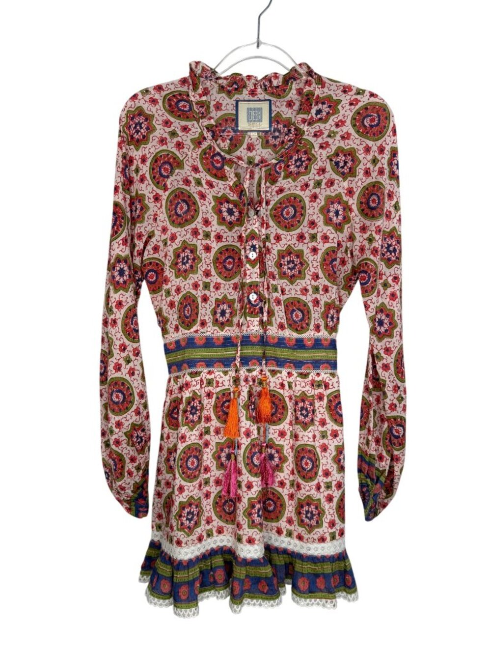 Alicia Bell Grace Mini Dress Long Sleeves Cotton & Silk Size X-Small